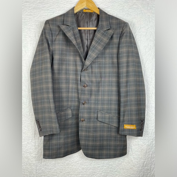 🔥Young Kings By Steve Harvey (2pcs) Plaid Brown Blue Blazer & Pants Suit - Picture 5 of 16